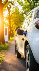 Electric car charging station in a serene outdoor setting