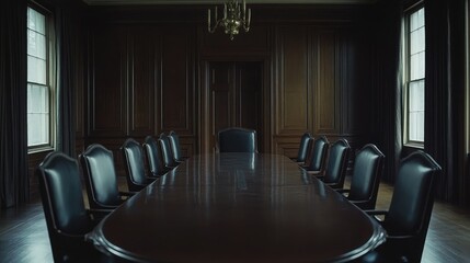 Elegant Boardroom with Dark Wood Finishes