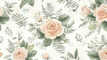 Elegant Floral Vector Pattern with Delicate Ferns