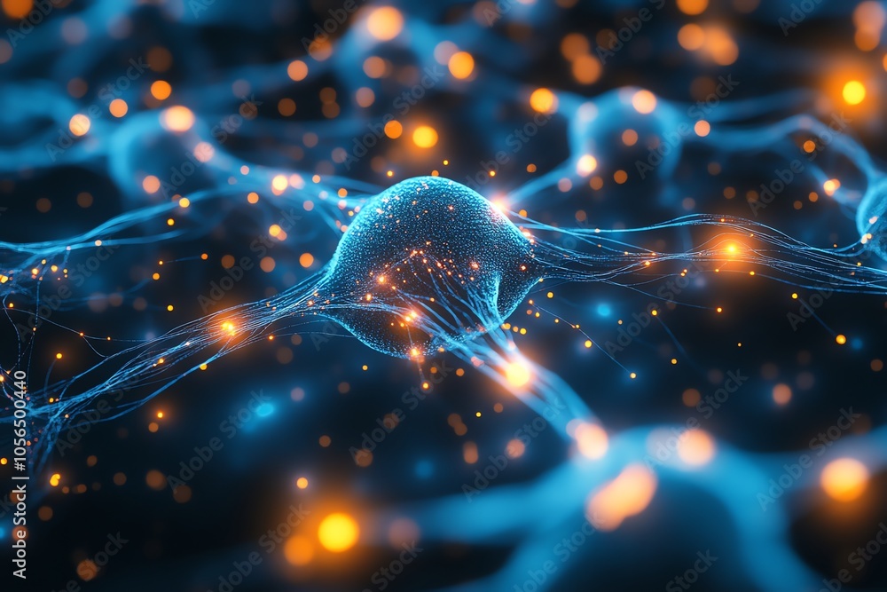 Poster abstract digital network with glowing particles.