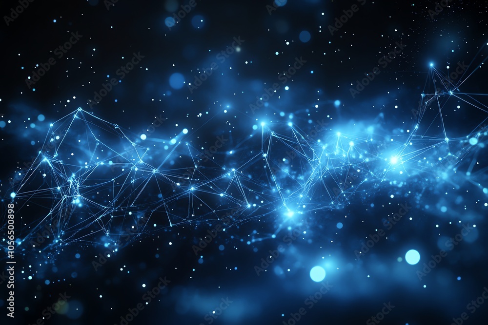 Aufkleber abstract blue and black digital network background with glowing lines and dots.