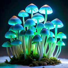Fototapeta premium a-cluster-of-bioluminescent-mushrooms-illuminated-