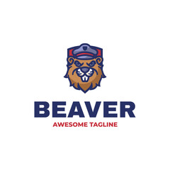 Vector Logo Illustration Beaver Mascot Cartoon Style