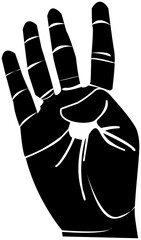 Black and white palm print vector illustration, finger math