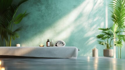 Spa treatment setup with generous space for text.