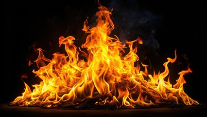 Obraz premium Vivid flames flicker against a dark backdrop, crafting an extraordinary display of heat and energy that captivates with its intensity and mesmerizing motion.