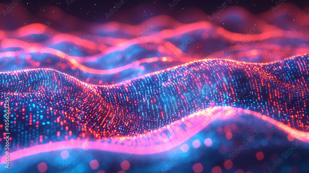 Aufkleber Abstract digital wave background with glowing particles.