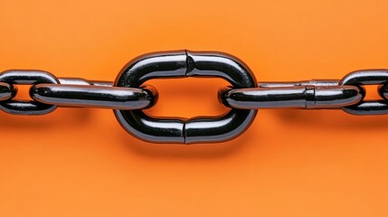 Obraz premium Black Metal Chain Link on Orange Background Strength Security Connection