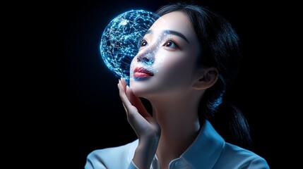 Futuristic Woman with Glowing Globe Network    AI  Technology  Artificial Intelligence  Di