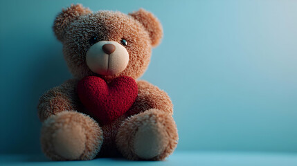 Obraz premium Teddy Bear Holding a Red Heart - 3D Illustration