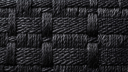 Fototapeta premium Black Woven Fiber Close-up with Thick Textured Weave