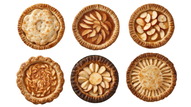 Delicious Apple Pies in Various Styles Arranged on a Clear Backdrop Generative AI