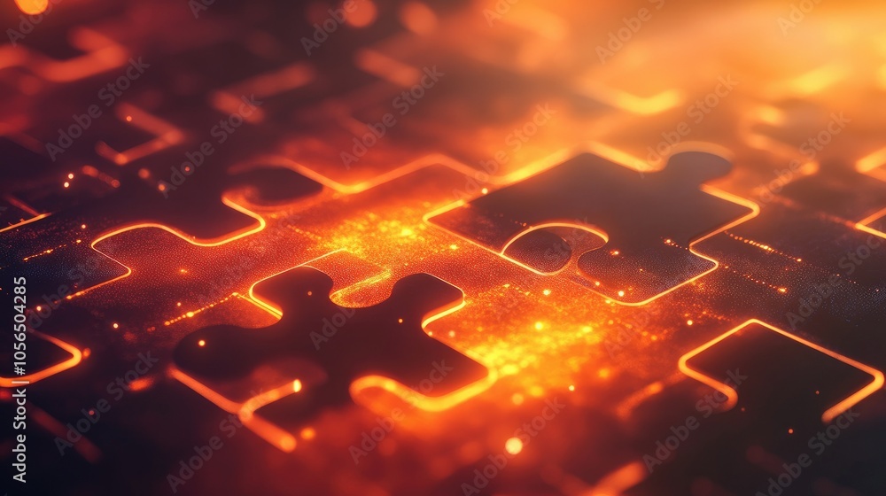 Aufkleber Abstract background with connected puzzle pieces, glowing tech lines and smooth data flow