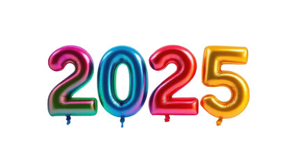 3D New Year 2025 Celebration: Vibrant Balloon Numbers on White Background
