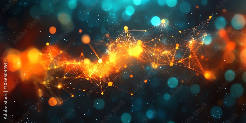 Poster Abstract background with glowing orange and blue bokeh and a network of interconnected lines.