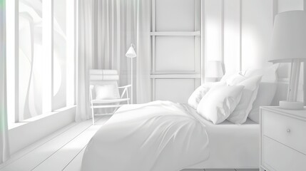 White Comfort Background in Hotel Rooms offers a serene and inviting atmosphere. A perfect blend of elegance and relaxation for guests seeking a luxurious stay