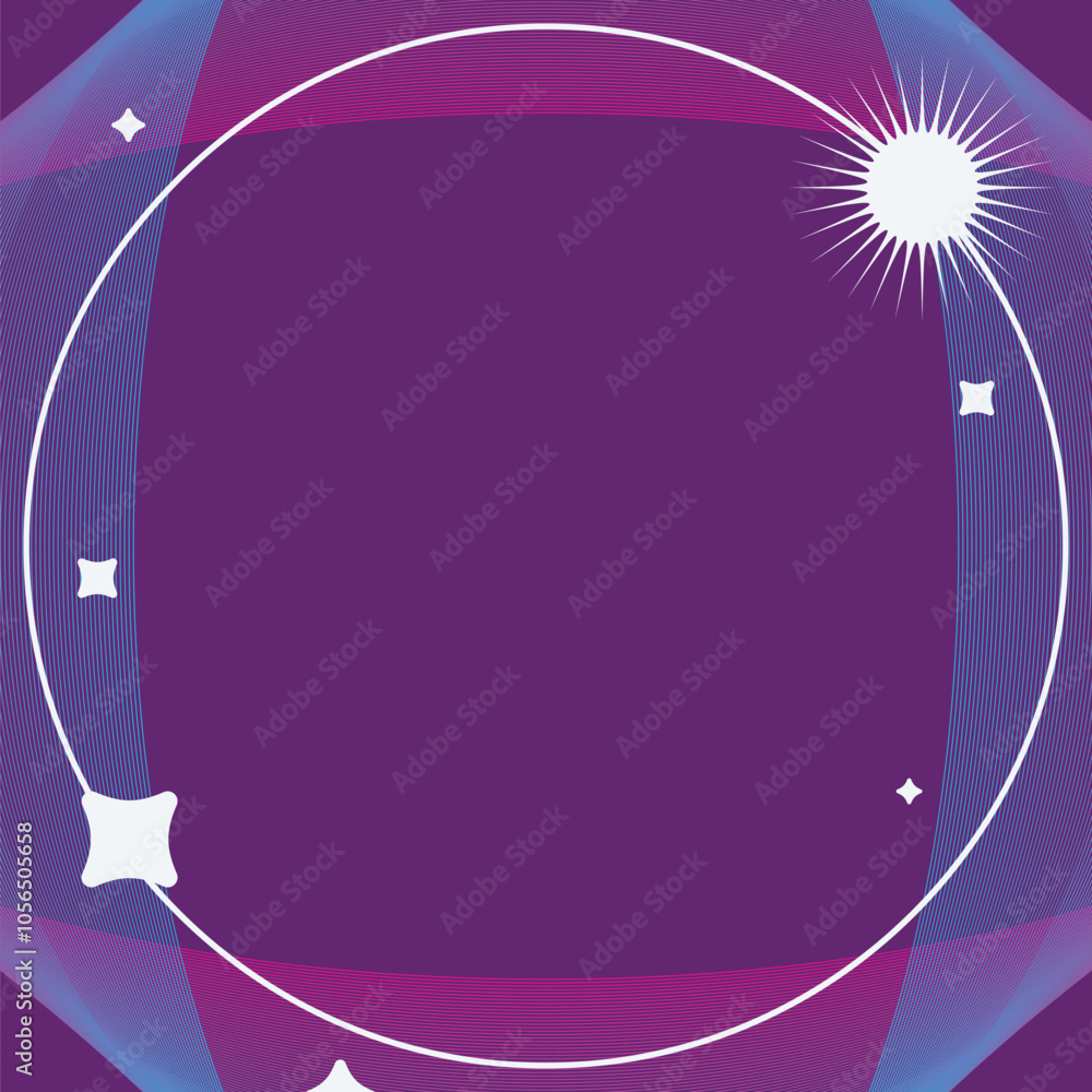 Poster purple abstract circle loop lines in pink and blue blending gradient with glitter circle frame backg