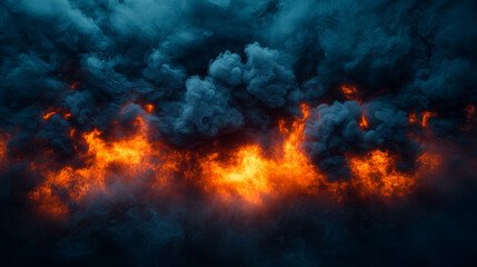 Fototapeta premium Dramatic abstract smoke and fire composition with dark clouds and flames