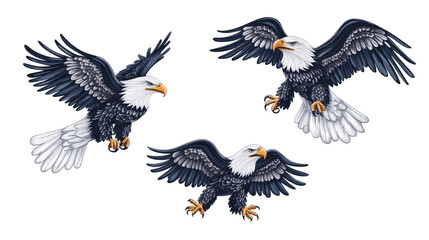 Fototapeta premium Bald Eagles Flying and Landing on a Clear Background Generative AI