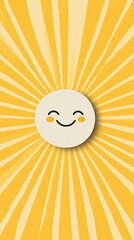 Cheerful sun character with rays in a bright yellow background