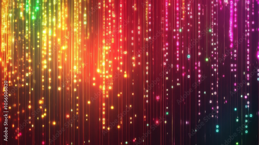Poster Digital code background with glowing bokeh lights, vibrant and tech-focused