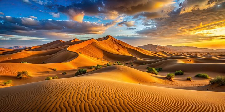 Witness the captivating dusk timelapse of Mhamid el Ghizlane's sand dunes, featuring an expansive wide shot tilt that highlights the serene beauty of the desert landscape.