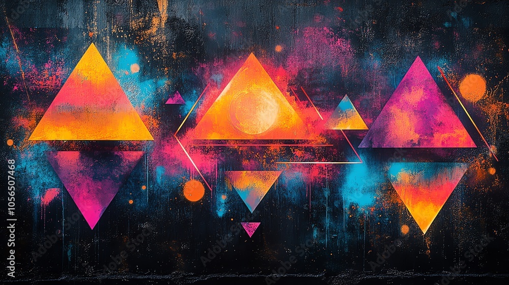 Poster abstract geometric shapes with a bright and colorful design.