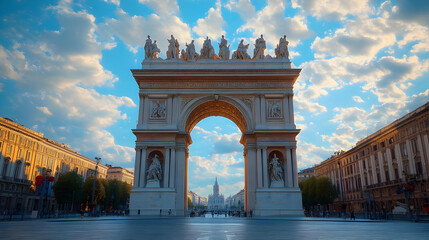 Obraz premium Triumphal Arch with Cloudy Sky - City Architecture Photo