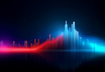 Fototapeta premium A futuristic cityscape with neon lights and a reflective surface.