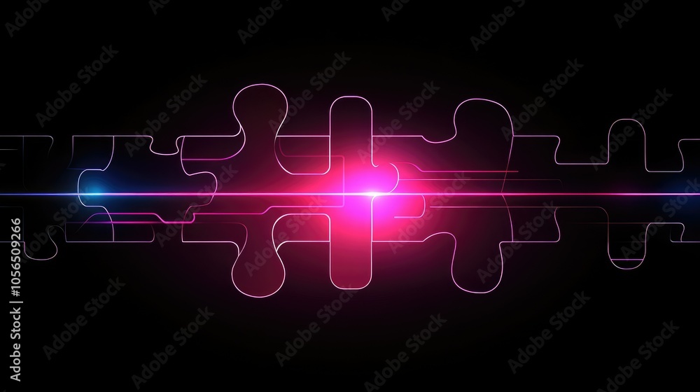 Poster modern puzzle piece background with glowing tech lines, digital integration and connectivity