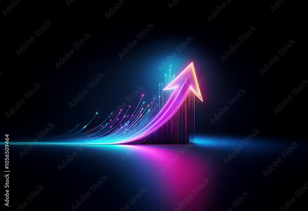 Poster a glowing neon arrow points upward against a dark background, symbolizing growth and progress.