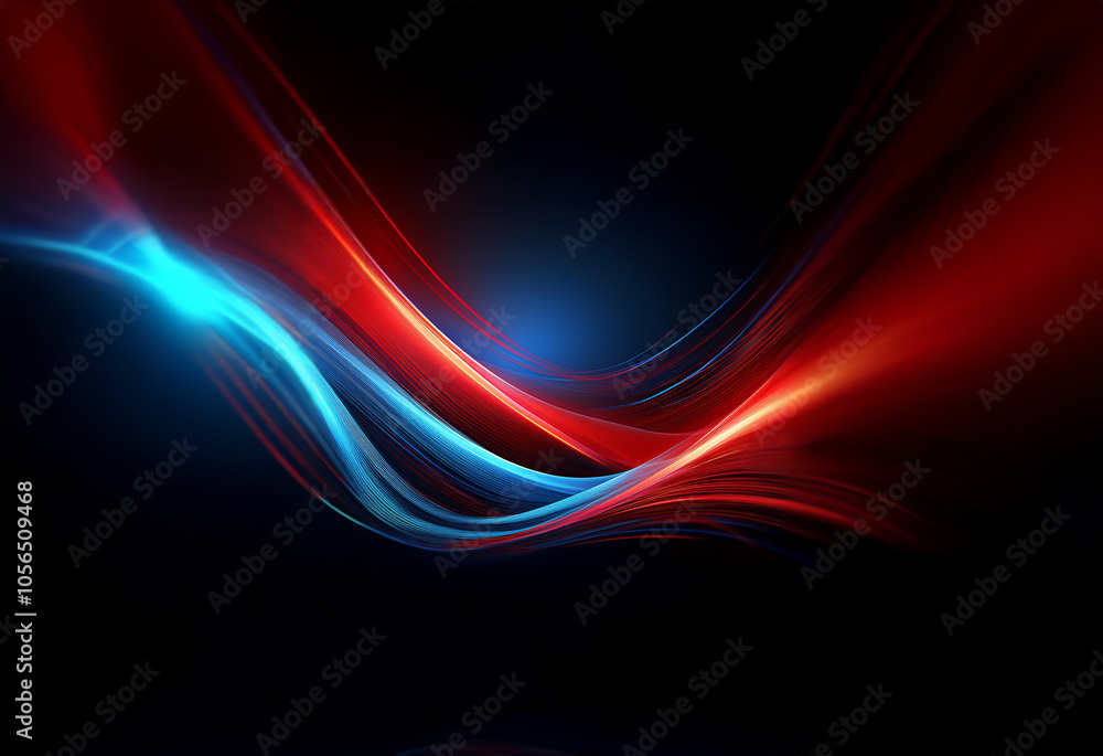 Aufkleber abstract background with red and blue flowing lines against a black background.