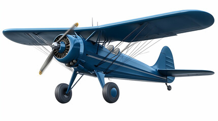 Blue Vintage Biplane 3D Render