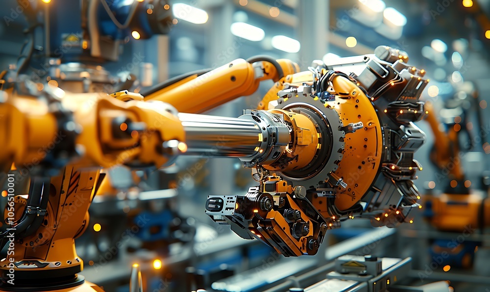 Aufkleber a robotic arm with intricate machinery, showcasing advanced technology in an industrial setting.