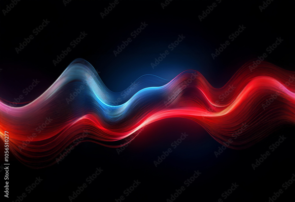 Aufkleber abstract design with glowing red and blue waves on a black background.