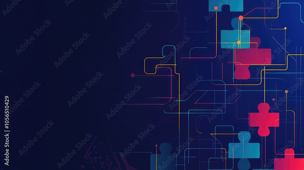 Poster Tech-inspired background with puzzle pieces and interconnected lines, symbolizing digital APIs