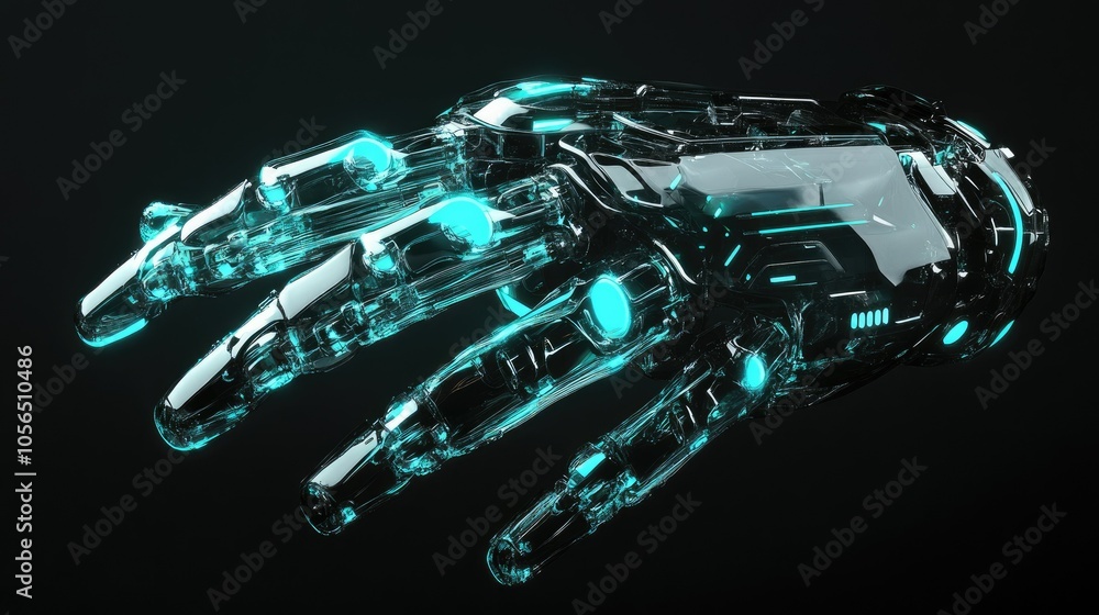 Aufkleber transparent robot hand with advanced design and glowing technology accents on dark background