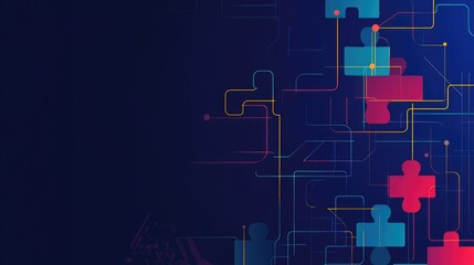 Obraz premium Tech-inspired background with puzzle pieces and interconnected lines, symbolizing digital APIs