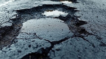 Cracked Asphalt with Puddles and Reflections