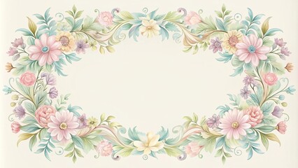 A delicate floral frame with a mix of pastel colors, featuring intricate details and curved lines, frames, nature, artistic, ornate details
