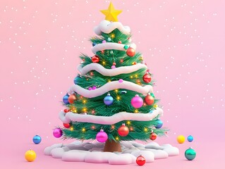3D Christmas tree white background. 