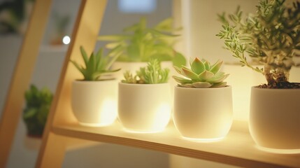 Modern Shelf with Succulents and Indoor Plants