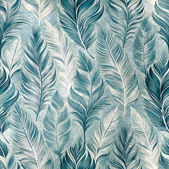 Seamless Stamped Feather Pattern with Airy Texture. Perfect for: Bohemian Weddings, Nature Festivals, Eco-friendly Events