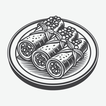 black and white burritos on plate clip art preview