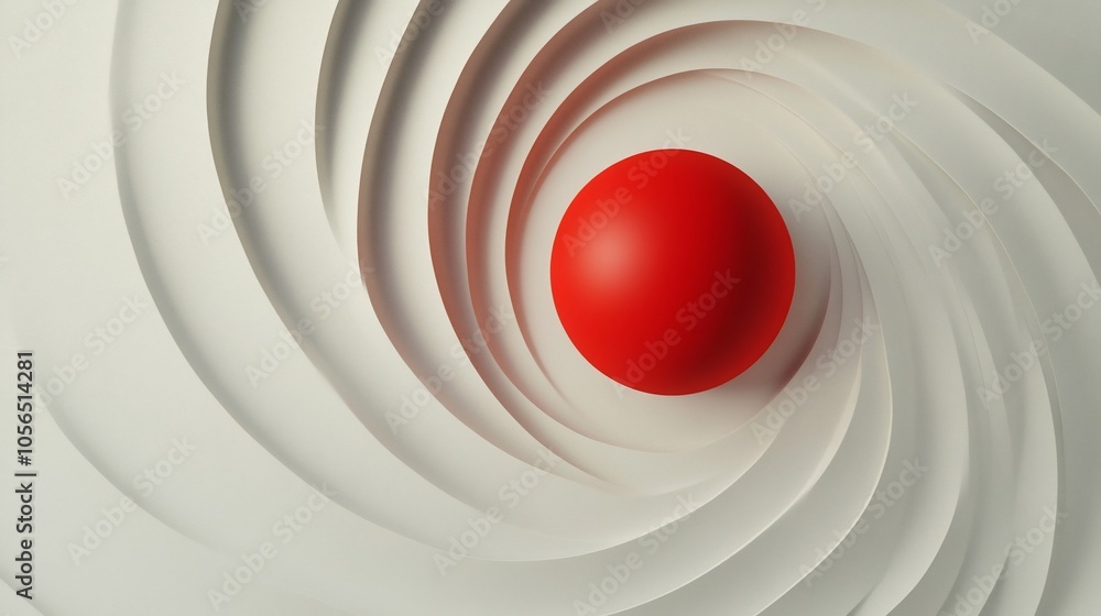 Poster a red sphere sits in the center of a swirling white pattern, creating a dynamic and visually appeali