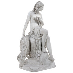 Stone statue of Aphrodite Greek goddess of love with sheep pet monument isolated on white background © Sylvia