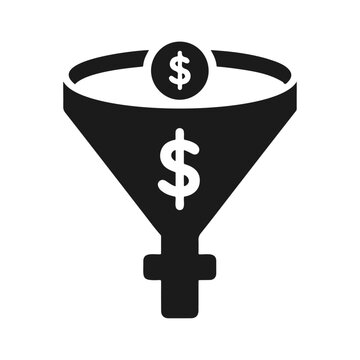 recommend clip art: Funnel with marketing dollar money black silhouette icon design