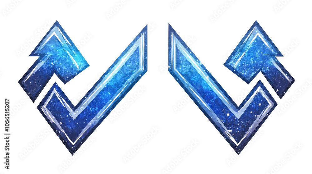 Poster dynamic blue arrow graphics representing economic trends and changes generative ai