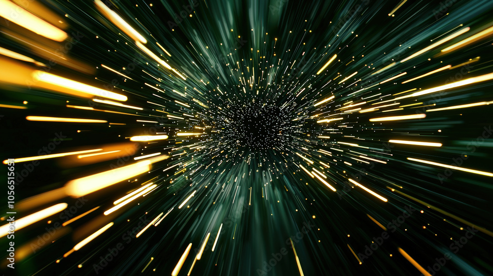 Poster dynamic light streaks create sense of high speed data transfer, evoking futuristic atmosphere filled