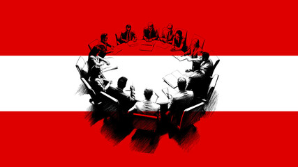 People in a Business Conference Superimposed on an Austrian Flag